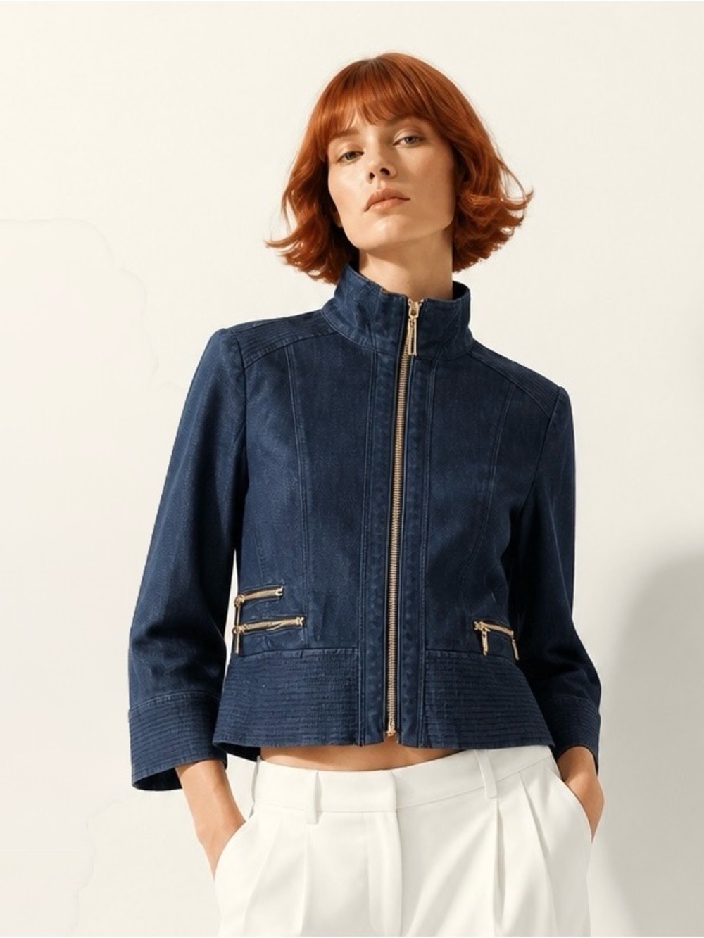 White House Black Market Navy Zip-Front Jacket